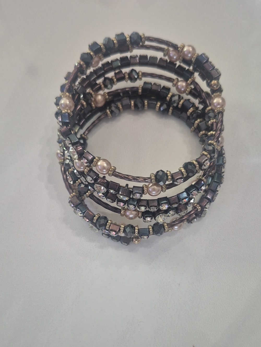 Hematite and Pearl Wrap Bracelet.